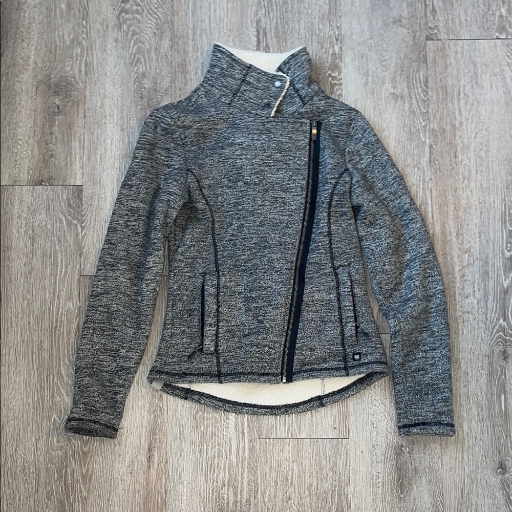 Bench Women'Heather Gray Utility Jacket moto zip fleece lined marled gray medium